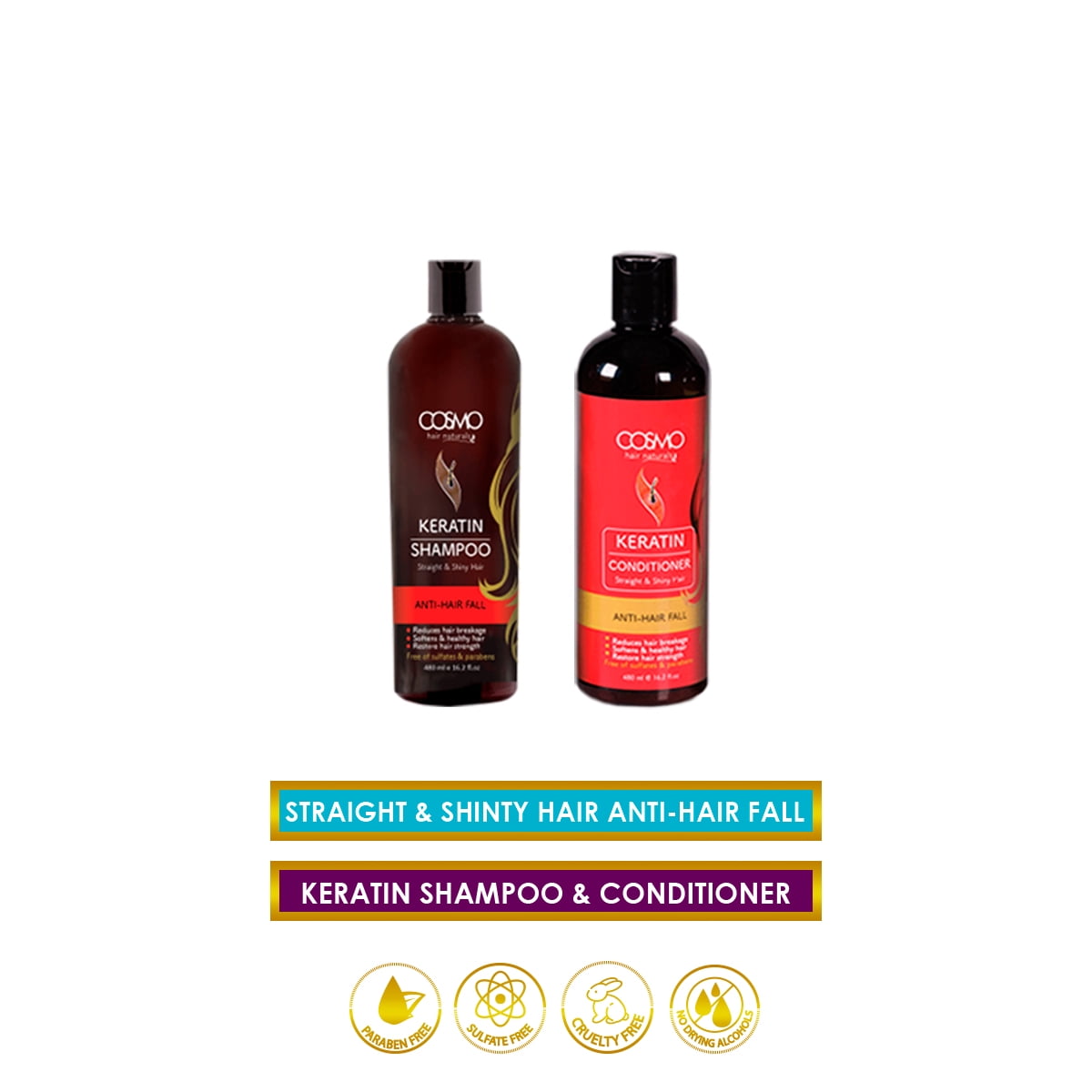Pack of 2 Hair Naturals Shampoo 16.2 Oz + Conditioner Keratin Sulfates & Parabens Free