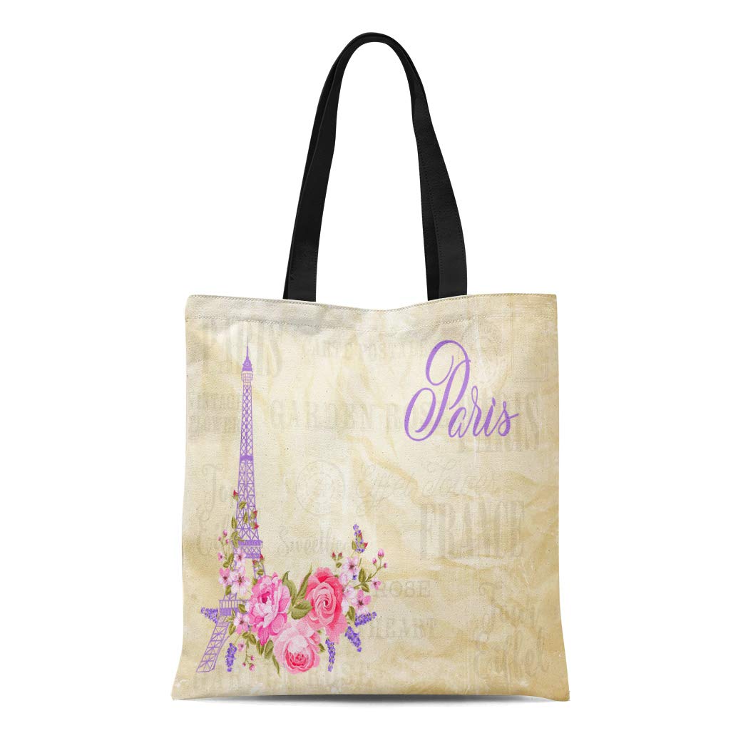 ASHLEIGH Canvas Tote Bag Eiffel Tower Simbol Spring Blooming Flowers ...