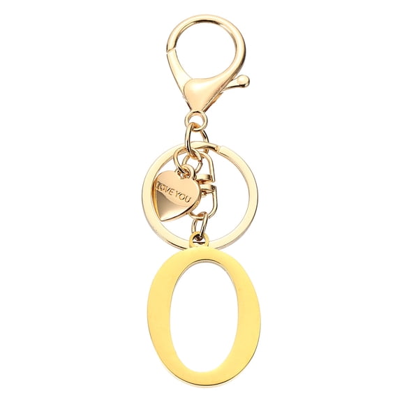 Uxcell Initial Letter O Keychain, Stainless Steel Heart Alphabet Key Ring, Gold