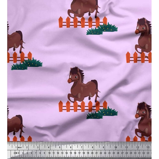Soimoi Velvet Fabric Horse Kids Decor Fabric Printed Yard 58 Inch Wide