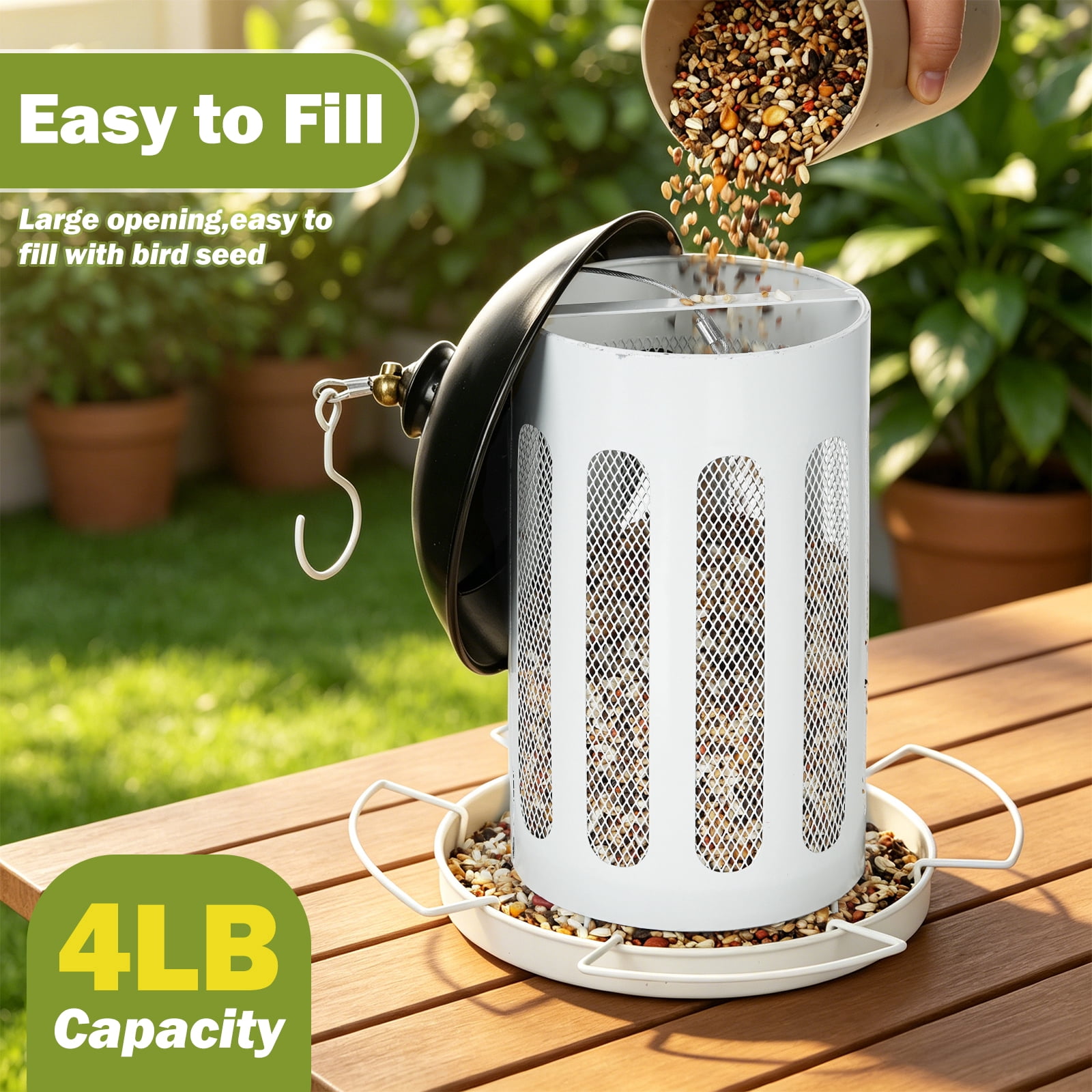 Samhe Bird Feeder, Bird Feeders for Outdoor Hanging, Heavy Duty Metal Wild Birdfeeder 4 lbs Large Capacity, White