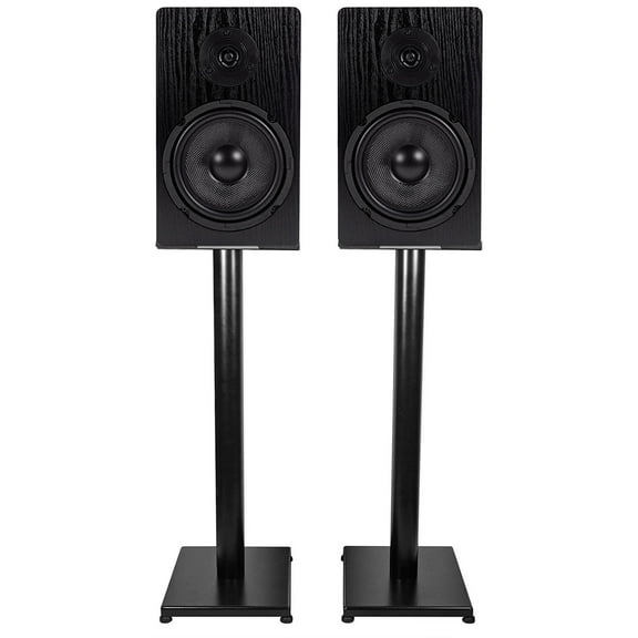 Pair Rockville RockShelf 68B Black 6.5" Home Bookshelf Speakers w/29" Stands