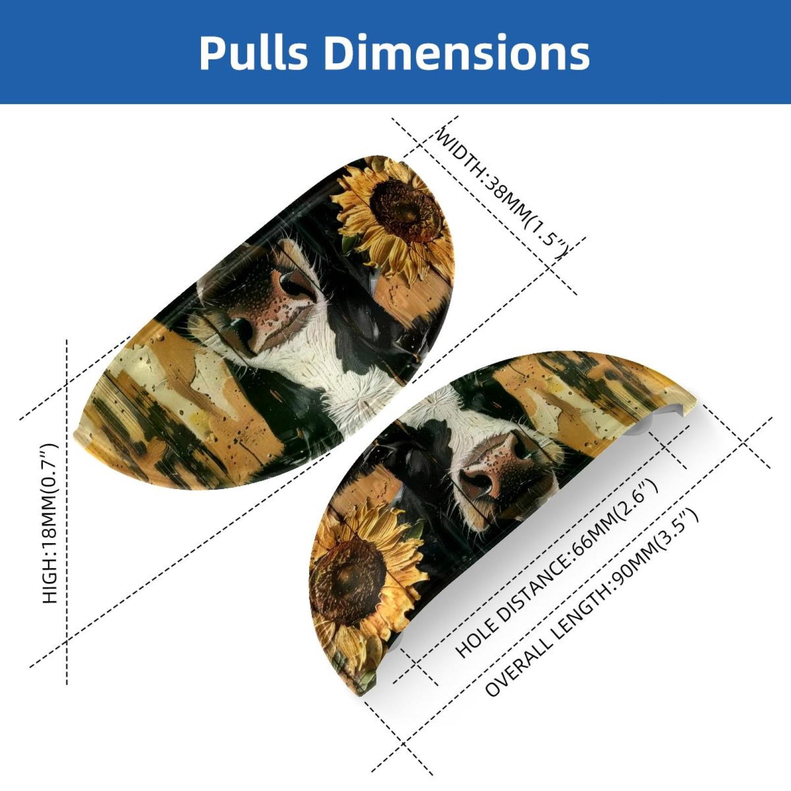 PhooArto 6 Pcs Cup Drawer Pulls, Sunflower Cow on Wooden Board Shell Shape Handles Cabinet Knobs for Dresser Cupboard Closet Wardrobe with Screws