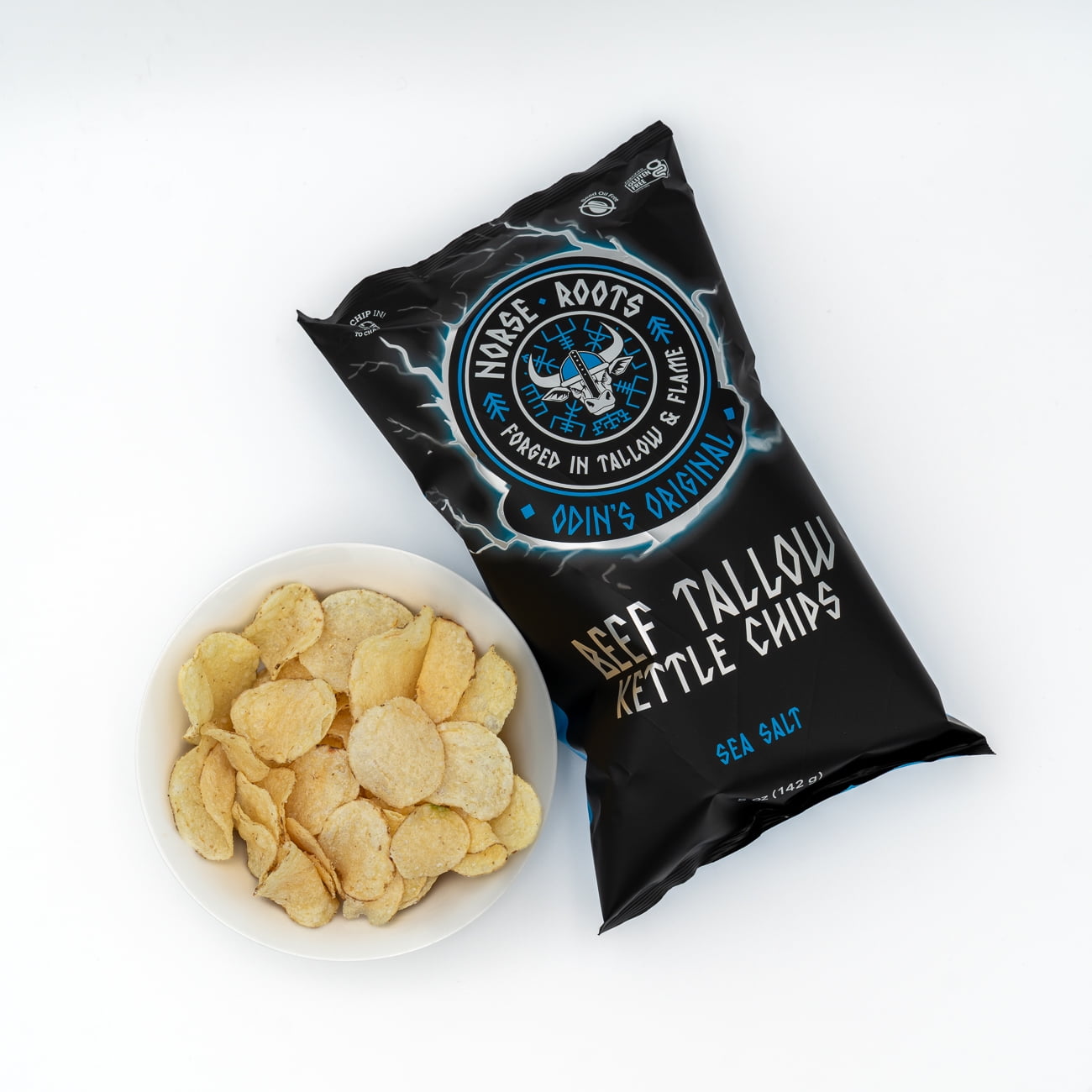 Norse Roots Beef Tallow Kettle Chips – Odin's Original (Sea Salt) – Seed Oil Free, Gluten Free, 6 Pack, 5 oz Bags