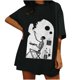 thumbnail image 1 of Top de manga corta suelto con estampado de calavera Retro desgastado y hombros caídos para mujer Pompotops hfajkhk125658, 1 of 6