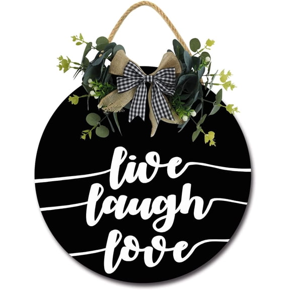 Eveokoki 12" Live Laugh Love Wood Sign Welcome Front Door Spa Office Business Corporate Store Please Enter Door Wall Decor Hanger Door Plaque