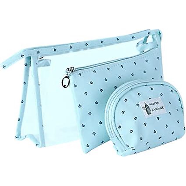 Neceser transparente tres en uno (azul), neceser de viaje impermeable, neceser de viaje de PVC transparente, neceser, neceser de maquillaje, para hombres, mujeres y niños