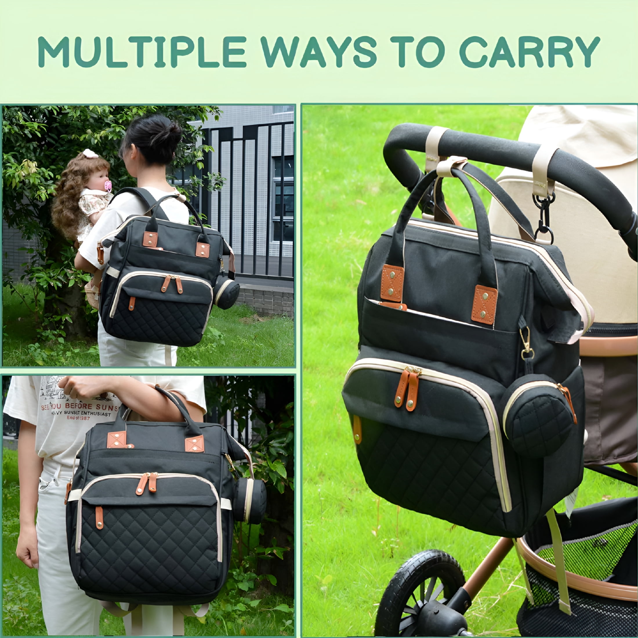 GASTROPOD 2026 New Diaper Bag Backpack,Baby Bag with Insulated Bottle Pockets,Unisex,For Travel,Outings,Hospital,Shopping,Park,Black Diaper Bag Organizing Pouches