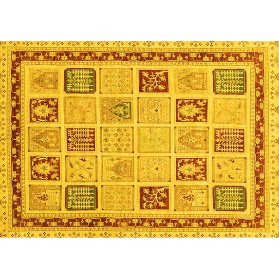 Ahgly Company Indoor Rectangle Oriental Yellow Modern Area Rugs, 4' x 6'