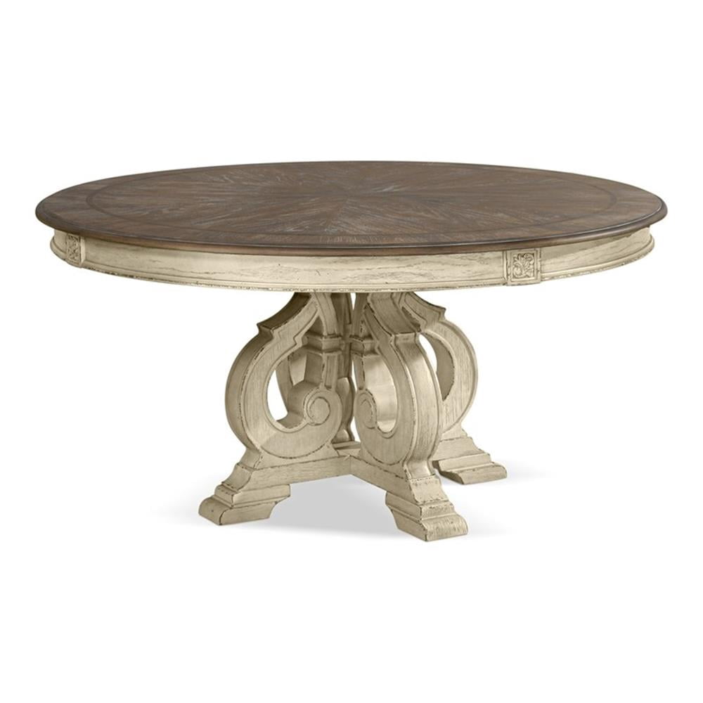 Furniture of America Clyde Rustic Wood Round Dining Table in Antique White