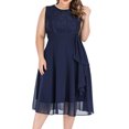 thumbnail image 1 of HKEJIAOI Cadeau d'Anniversaire Liquidation Robe de Bal Décontractée Col Rond Robe Sans Manches Col Rond Femme Solide Robe en Chiffon Mi-Mollet Bleue, 1 of 9