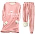 thumbnail image 1 of Haivin Two-Piece Fleece Set for Woman, Solid Color Print Long Sleeve Round Neck Thermal Top and Drawstring Pocket Pants, Warm for Winter and Daily Wear, 1 of 2