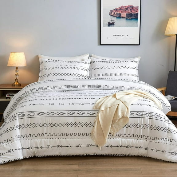 JAAE 3 Piece Bedding Duvet Cover Set Microfiber with Zipper Closure, Ties - Modern Style King