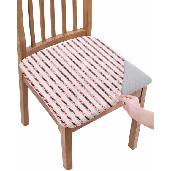 Red Striped Seat Covers for Dining Chairs, Stretch Kitchen Chair Slipcovers, Red White Stripes Farmhouse Dining Room Chair Covers Removable Office Chair Cover Protector Set of 6