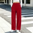 thumbnail image 3 of hoksml Women's Straight Leg Pants V Waist Wide Waistband Casual Pants with Pockets, 3 of 8