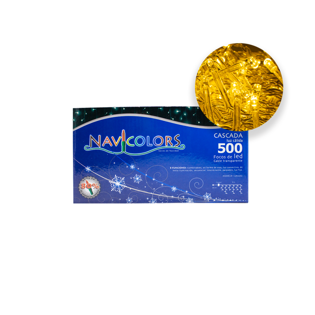 Cascada Navideña Decorativa Importadora La Merced Paquete 6 Pz Luz LED Cálida 500 Focos 8 funciones Cable Transparente 9 m