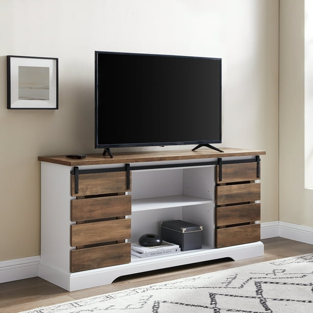 Woven Paths Farmhouse Sliding Slat Door Tv Stand For Tvs Up To 64 Reclaimed Barnwood Com Woven Paths Farmhouse Sliding Slat Door, Outdoor Furniture Tv Stand