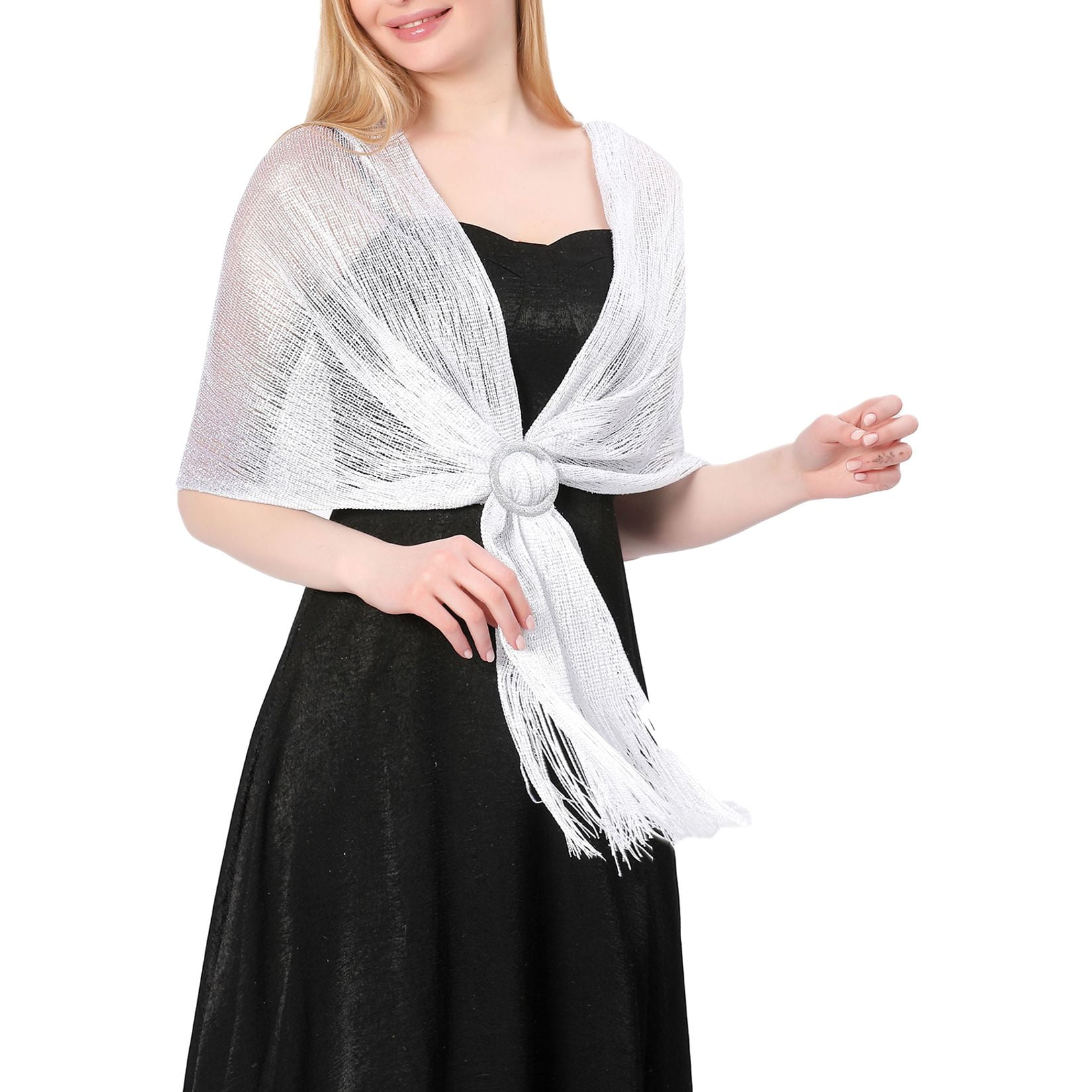 SWSMCLT Women's Fall Shawl Metallic Fringe Scarves Wedding
