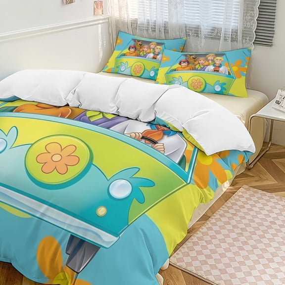 Scooby-Doo 3 Piece Bedding Set Soft Comforter Theme Room Decor Bedclothes-1 Duvet Cover with 2 Pillowcases (90"x90")