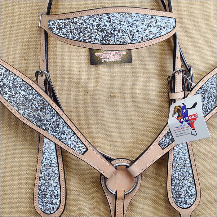 Western Horse Headstall Breast Collar Set American Leather Tan Hilason
