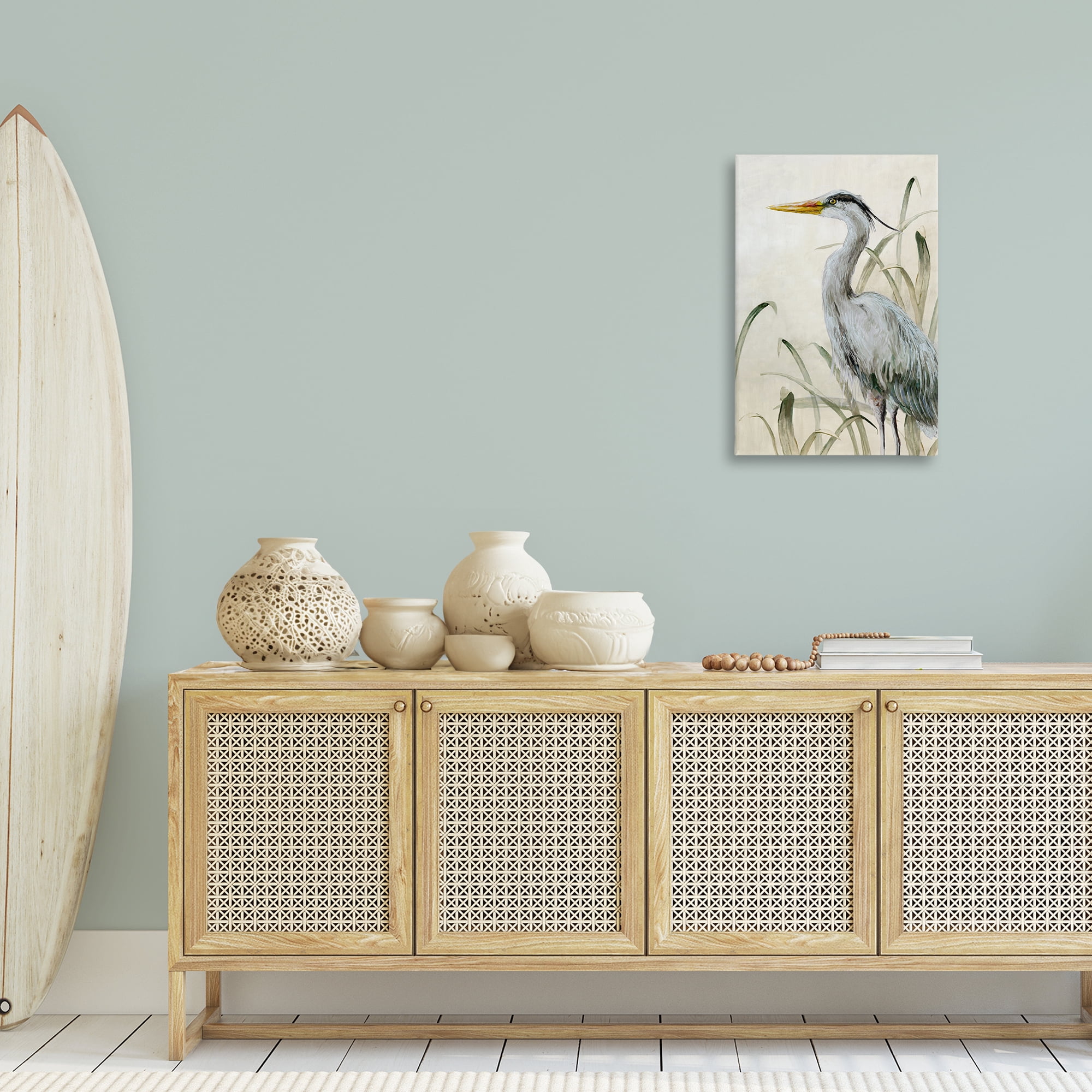 Stupell Industries Heron with Traditional Grasses Animals Painting Wrapped Canvas Art Print Wall Art, 20 x 30