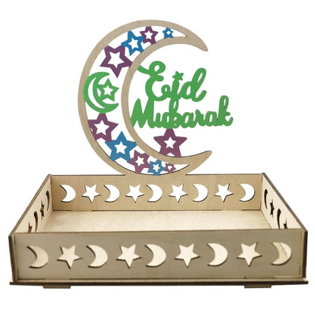 

TINKSKY Tray Eid Ramadan Serving Dessert Wooden Stand Display Pastry Dinner Plate Star Holder Moon Table Dining Trays Mubarak