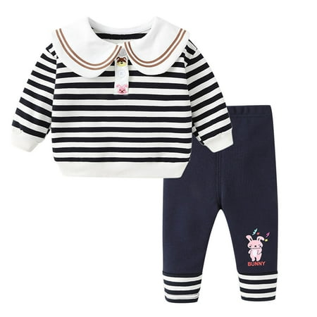 

Toddler Girls Outfits Cotton Cartoon Long Sleeve Striped Blouse Top T Shirt Letter Trousers Pants 2PCS Kids Children Spring Summer Fashion Leisure Cute Sleepwear Streetwear Sets