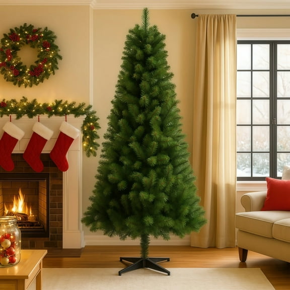 【LuckyNote】6FT Hinged Unlit Artificial Christmas Tree - 582 PVC Full Branches, Green Holiday Tree with 4-Leg Plastic Stand for Indoor Christmas Decor