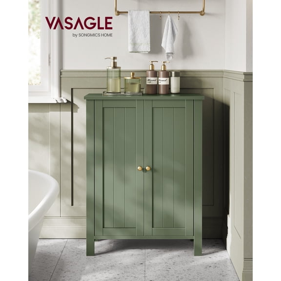 VASAGLE Armario de Baño, con 2 Estantes Ajustables, Gabinete con 2 Puertas, 30 x 60 x 80 cm, Verde Bosque