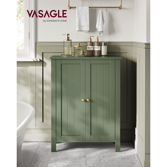 VASAGLE Armario de Baño, con 2 Estantes Ajustables, Gabinete con 2 Puertas, 30 x 60 x 80 cm, Verde Bosque