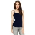 thumbnail image 2 of Juniors Camisole Built-in Shelf Bra Adjustable Spaghetti Straps Tank Top (2 Pk- Navy / Black, Small), 2 of 3