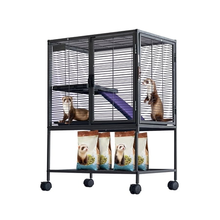 Metal Small Animal Cage,34 ''H Multi-Level Ferret Cage for Small Animals - Large Hamster Cage with Ramp, Extra Storage Stand, RemovableTray for Chinchilla, Rabbit, Guinea Pigs, Hedgehog, Gerbil