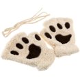 thumbnail image 1 of Guantes de medio dedo, guantes de medio dedo con estampado de garra de oso de gato, guantes de invierno cálidos para fiestas, color beige, beige, 1 of 4