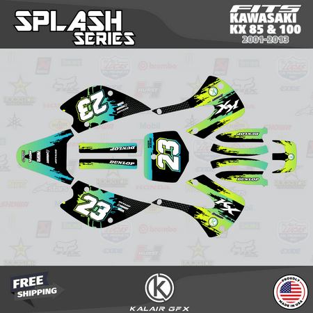 Kalair GFX Graphics Kit for Kawasaki KX100 (2001-2013) Splash Series Kalair GFX Graphics Kit for Kawasaki KX100 (2001-2013) Splash Series
