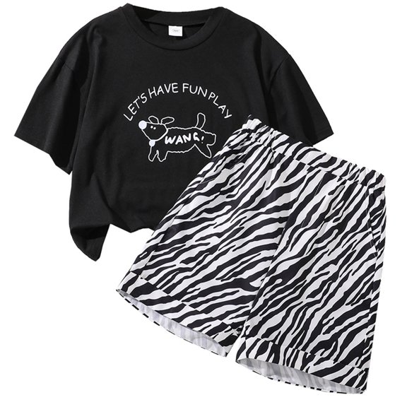 Utlike Girls Clothing Set Summer Print Short Sleeve Top & Casual Shorts 2 Piece Set Sweet Girl Skin Friendly Outfits Size 11 Years-12 Years