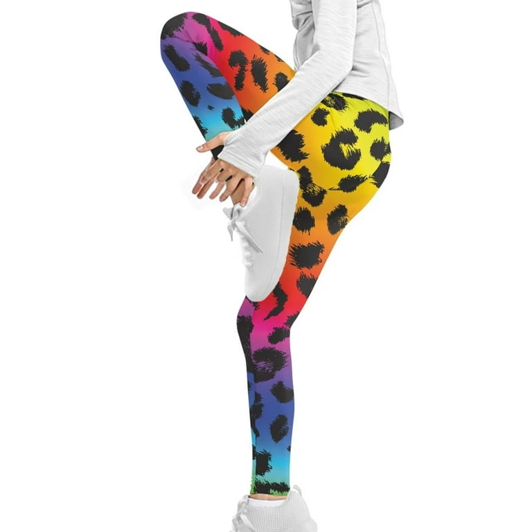 FKELYI Kids Leggings with Rainbow Leopard Print Size 12-13 Years