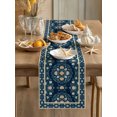 thumbnail image 3 of Teal Boho Floral Table Runner 108 Inches Long,Ethnic Tribe Farmhouse Artwork Cotton Linen Table Runners Dresser Scarves,Decorative Fabric Tabletop Scarf Furniture Cover for Home Dinner Party 13"x108", 3 of 9