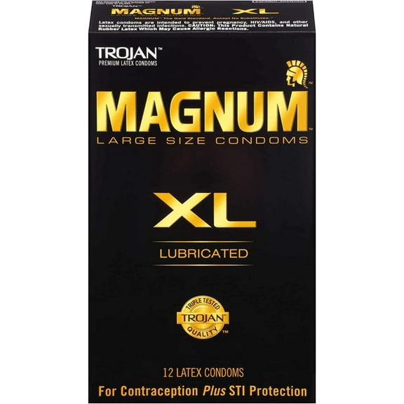 Trojan Magnum XL Size Lubricated Latex Condoms - 12 ct, Pack of 5