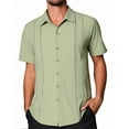 thumbnail image 2 of MIXUE Mens Casual Button Down Shirts Solid Color Lapel Short Sleeve Beach Shirt Tops Holiday Wear,Green,L, 2 of 3