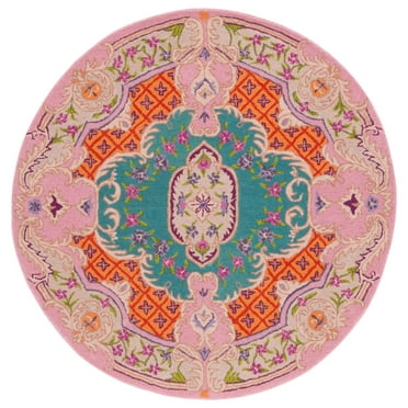 SAFAVIEH Bellagio Chandler Floral Wool Area Rug, Blue/Pink, 3' x 3' Round