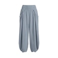 thumbnail image 5 of Women Solid Double Crinkle Elastic High Waist Jogger Pants, Side Pockets Loose Daily Casual Long Trousers Gray L(L), 5 of 9