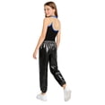 thumbnail image 2 of TSSOE Girls 2Pcs Dance Outfits Sleeveless Sheer Mesh Patchwork Leotard and Pants Set for Ice Skating Gymnastics Royal Blue&Black 6, 2 of 5