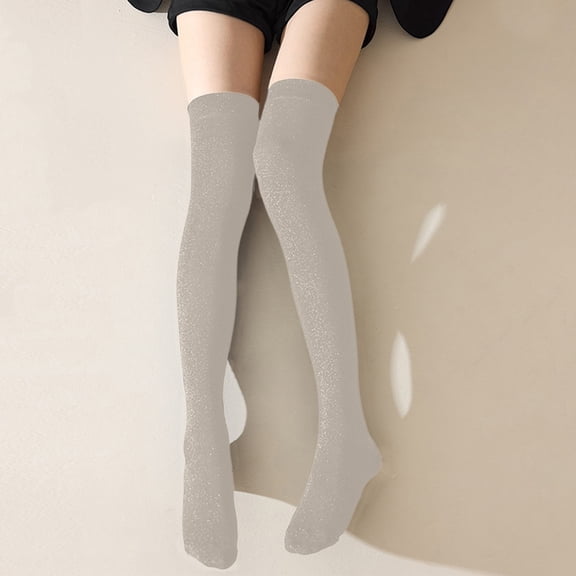 Women Sparkle Over Knee Stockings Glitter Thigh High Socks (Beige One Size)