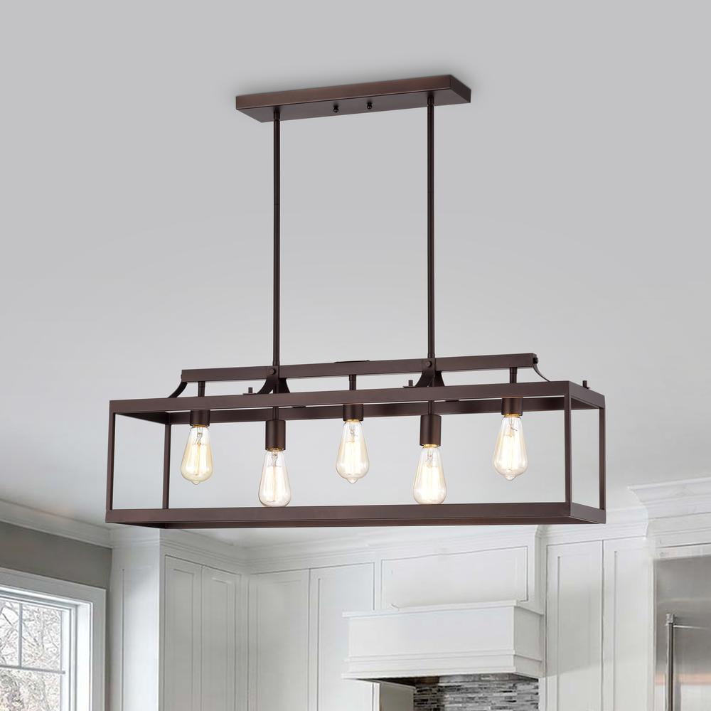 CHLOE Ironclad Industrial 5 Light Bronze Island Pendant Ceiling Fixture 36"