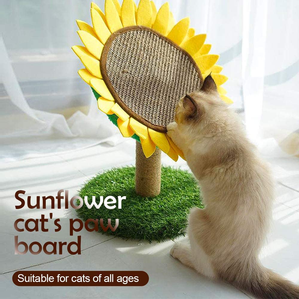 ShellKingdom 17.7'' Cat Scratching Post, Natural Sisal Claw Scratchers Board for Kittens Small Cats. Sunflower Cat Interactive Toys