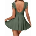 thumbnail image 5 of Women'S Swimsuit Ruffle Cutout Swimdress Tummy Control V Neck Wrap Swimwear Ocean Green M, 5 of 8