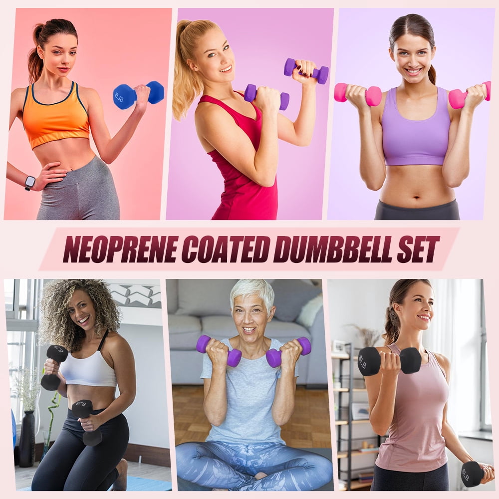 FIXTECH Neoprene Coated Dumbbell Hand Weights Set of 8 – Hex Dumbbells for Home Gym, Strength Training & Full-Body Workouts in Multiple Weights