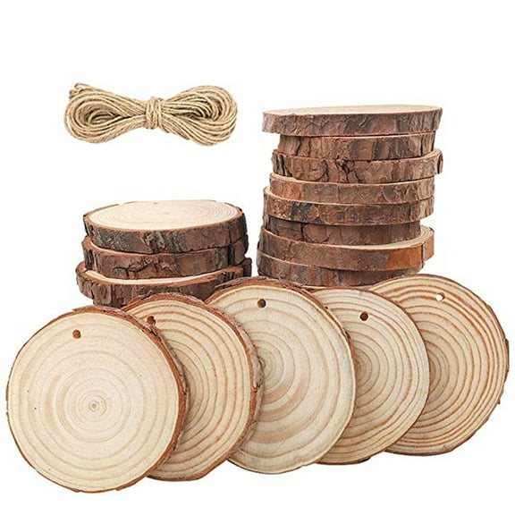 GoXteam Natural Wood Slices 10 Pcs 3.15-4 inches Craft Unfinished Wood kit Predrilled with Hole Wooden Circles for DIY Crafts Wedding Decorations Christmas Ornaments