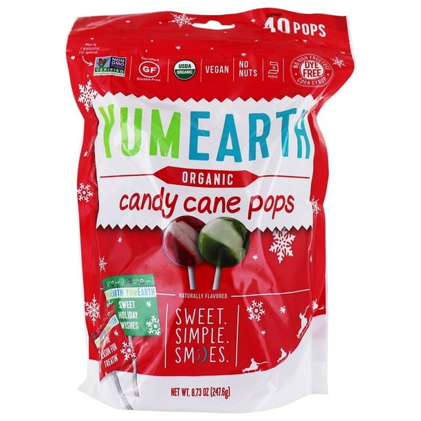 YumEarth Organic Candy Cane Pops Wild Peppermint 40 Lollipop(s