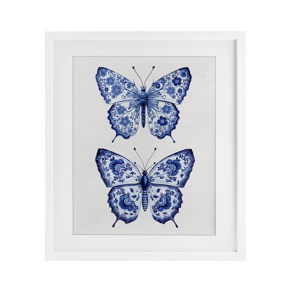 Ornate Toile Pattern Butterflies White Framed Print Under Glass, design by Lettered and Lined